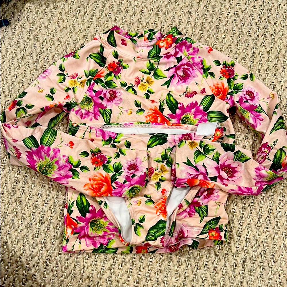 Janie Jack Floral Long Sleeve Swimsuit Set